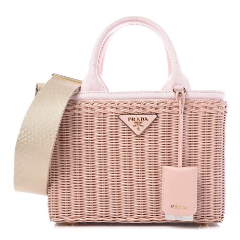 PRADA Wicker Canvas Shoulder Bag Pink 